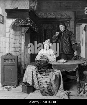 Gemälde „Junges Paar“ von Ferdinand Fagerlin (1825–1907), das einen jungen Mann und eine Frau zusammen zeigt. Das Werk hebt den europäischen Porträtstil des 19. Jahrhunderts und die häusliche Umgebung hervor. Stockfoto