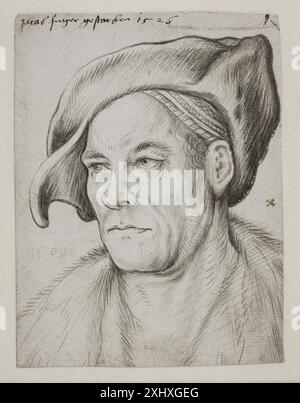 Zeichnung von Hans Holbein dem Älteren (1460–1524) mit Jacob Fugger, einem deutschen Finanzier und Kaufmann, mit Gesichtszügen, Kleidung und Renaissance-Porträtkonventionen in der mitteleuropäischen Zeichnung. Stockfoto