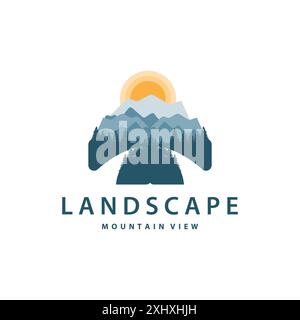 Landschaft Logo Natur Abenteuer Design Berg und Fluss Luxus Vektor Illustration Stock Vektor