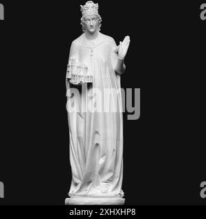 Statue der Kaiserin Kunigunde mit einem Kirchenmodell, das kaiserliche und religiöse Symbolismus in skulpturaler Form darstellt. Stockfoto