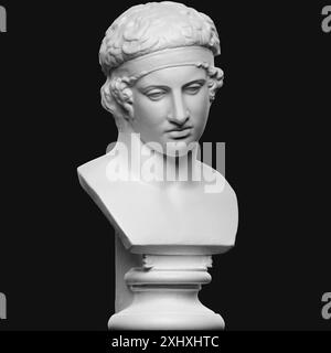 Diese Büste stellt einen jungen Athleten aus einer Diadoumenos-Statue dar, der Siegesbänder um seinen Kopf bindet. Es spiegelt klassische griechische Sportporträts und idealisierte Jugend wider. Künstler unbekannt. Stockfoto