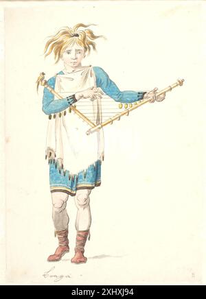Eine Zeichnung von Nicolai Abildgaard, die einen jungen Mann zeigt, der ein Saitenspiel hält, entstand zwischen 1743 und 1809. Stockfoto