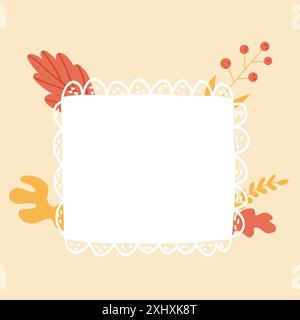 Einfacher Herbst-Hintergrund mit Rahmen. Banner und Einladungsvorlage mit Rand und Kopierbereich. Handgezeichnete Vektorgrafik. Stock Vektor