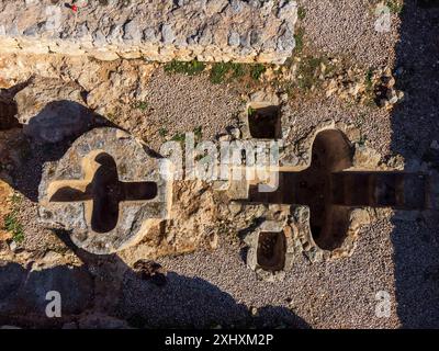 Taufbecken der Basilika Son Peretó des paläochristlichen Kultes, archäologische Stätte Son Peretó, Manacor, Mallorca, Balearen, Spanien Stockfoto