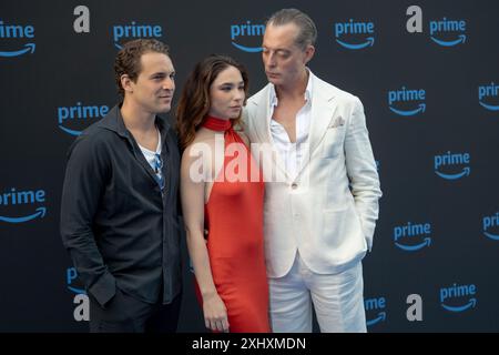 Rom, Italien. Juli 2024. Lorenzo Cervasio, Matilda de Angelis und Maurizio Lombardi nehmen am 15. Juli 2024 als Prime Video Presents Italia 2024 in der Villa Miani in Rom Teil. (Foto: Luca Carlino/NurPhoto) Credit: NurPhoto SRL/Alamy Live News Stockfoto