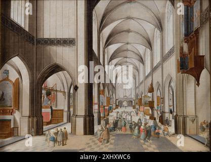 Inneres einer dreischiffigen gotischen Kirche während einer Predigt Neeffs d.Æ., Peeter 1568–1656, Brueghel d.. Æ, Januar 1568 - 1625 Malerei flämische Gemälde: 1600 - 1800, Olaf Koester, S. 175, afb. S. 349 Nr. 105, 2000-589, 2000 Inneres einer dreischiffigen gotischen Kirche während einer Predigt Stockfoto