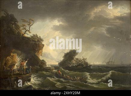 A Shipwreck Vernet, Claude-Joseph 1714 – 1789 Gemälde Fortegnelse over den Bodendickske malerisamling: nu HS. Major. Kongen tilhørende, Niels Henrich Weinwich, Nr. 33, 10290, 1825. Joseph Vernet, peintre de Marine, Florence Ingersoll-Smouse, 45 Nr. 1205, 9093, 1926. Jeg er hav - Holger Drachmann med Pen og pensel, Mette Harbo Lehmann, Abb. 1, afb. S. 115, 2019 Ein Schiffswrack Stockfoto