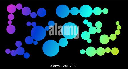 Meta Balls Kollektion. Verbundene Morph Dots. Flüssiges Blobs Flüssigkeitsset. Abgerundete Designelemente für Logo, Symbol, Tag, Emblem und Poster. Stock Vektor