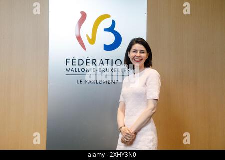 Brüssel, Belgien Juli 2024. Föderation Wallonien - Brüsseler Vize-Ministerpräsident und Bildungsministerin Valerie Glatigny posiert für den Fotografen während einer Plenarsitzung des parlaments der Föderation Wallonie-Bruxelles (Föderation Wallonie Brüssel - Federatie Wallonie Brussel) in Brüssel am Dienstag, den 16. Juli 2024. Die neu ernannten Minister leisten den Eid vor Beginn der heutigen Plenartagung. BELGA FOTO HATIM KAGHAT Credit: Belga News Agency/Alamy Live News Stockfoto