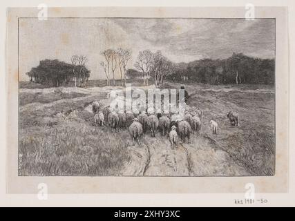 Landschaft mit Schafen und Hirten Bork, André 1854 - 1932, Mauve, Anton 1838 - 1888 Xylograph, Print Landskab med får og hyrde Stockfoto