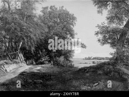 Ein Sommermorgen neben dem Zaun des Hirschparks in Ordrup Spinney, nördlich von Kopenhagen Brendstrup, Thorald 1812 - 1883 Gemälde Landskabsmaleriet i Danmark: 1750 - 1875. Stilhistoriske Hovedtræk, Henrik Bramsen, S. 88., 12125, 1935. Danmarks Malerkunst 1-2: Billeder og Biografier, CH. A. Bear, BIND 1, S. 195 (afb.)., 1678, 1902-1903. Das goldene Zeitalter der dänischen Malerei: Kunsthalle zu Kiel, Schleswig-Holsteinischer Kunstverein. Ausstellung vom 12. Oktober bis 17. November 1968, Ubekendt, Kat. 6, afb. 16., 35049, 1968 Ein Sommermorgen neben dem Deer Park Zaun in Ordrup Spinney, nördlich von Cop Stockfoto