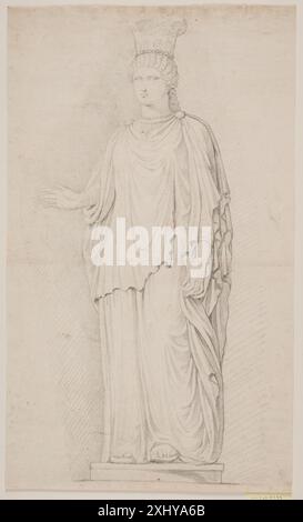 Zeichnung einer Karyatiden von Jacques Francois Joseph Saly, die eine plastische weibliche Figur als architektonische Stütze zeigt, mit klassischen Proportionen und drapierten Details. Stockfoto