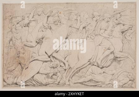 Eine Zeichnung von Jacques Francois Joseph Saly, die zwischen 1717 und 1776 eine Schlachtszene mit gefallenen Feinden darstellt. Stockfoto
