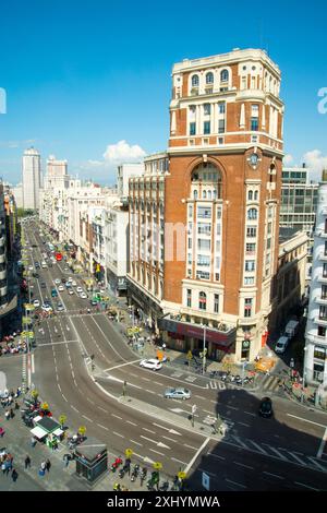 Palacio de la Prensa Gebäude. Gran Via, Madrid, Spanien. Stockfoto