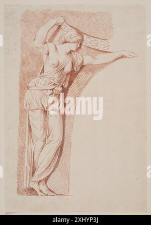 Zeichnung von Jacques Francois Joseph Saly, die eine weibliche Figur in klassischer Kleidung in einer Nische darstellt, die Pose, Vorhänge und Proportionen zeigt. Stockfoto