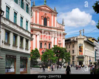 Die Franziskanerkirche der Verkündigung auf dem Platz Preseren Ljubljana Slowenien Stockfoto