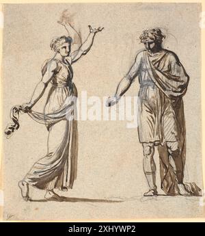 Eine Zeichnung von Nicolai Abildgaard, die einen Mann und eine Frau in alten Kostümen darstellt und historische Kleidung und Haltung veranschaulicht. Stockfoto