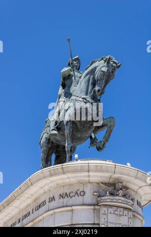 Die Reiterstatue von König Johannes I. (Portugiesisch Dom João I) auf der Praca da Figueira, Lissabon Stockfoto