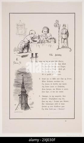 Illustration zu Johan Krohn, 'Peters Christmas Hendriksen, F. 1847 - 1938, Krohn, Pietro Købke 1840 - 1905, Fr. Wøldikes Forlag 1855 Xylograph, Druckillustration Till Johan Krohn, 'Peters jul Stockfoto