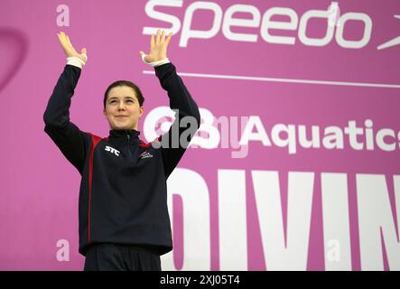 Aktenfoto vom 23.05.2024 der Olympiataucherin Andrea Spendolini-Sirieix, die sagt, sie werde ihren neu entdeckten Mut nutzen, um jeden zu rufen, der einen Athleten objektiviert, weil er nur seine Uniform trägt. Ausgabedatum: Dienstag, 16. Juli 2024. Stockfoto