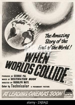 Werbespot für WHEN WORLD COLLIDE 1951 Regisseur RUDOLPH MATE Produzent GEORGE PAL Paramount Pictures Stockfoto