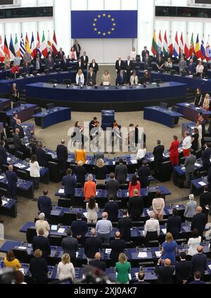 Straßburg, Frankreich. Juli 2024. Die erste Plenartagung des neu gewählten Europäischen Parlaments findet am 16. Juli 2024 in Straßburg, Frankreich, statt. Quelle: Zhao Dingzhe/Xinhua/Alamy Live News Stockfoto