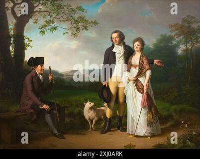 Niels Ryberg mit seinem Sohn Johan Christian und seiner Schwiegertochter Engelke, geb. Falbe Juel, Jens 1745 - 1802 Malerei Kunstens Historie i Danmark, Karl Madsen, omtalt S. 159, Abb. S. 156, 11048, 1901-1907. Fædrelandskærlighed og borgerdyd: Patriotisk diskurs og militære Reformer i Danmark i sidste del af 1700-tallet, Tine Damsholt, omt. og Ill. Farve, S. 135 i kap. 2, "de følsomme og patriotiske borgere", i del 2, "den patriotiske diskurs i sidste del af 1700-tallet"., 2001-016, 2000. Et yndigt Land?: Forestillinger om dansk identitet og det nationale i 500 år, Aase Haubro Bitsch, Afb. S. 34, 2 Stockfoto