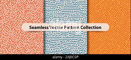 Reaktionsdiffusion, nahtloses Muster, monochromes nahtloses Muster mit chaotischer Bewegung. Lineares Design, biologische Formen endlose Abstraktionskunst Stock Vektor