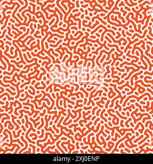 Reaktionsdiffusion mit nahtlosem Muster, nahtloses monochromes Muster mit chaotischer Bewegung. Lineares Design, biologische Form, endlose Abstraktion Stock Vektor