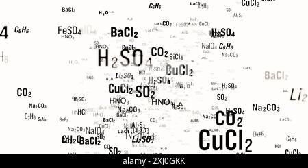 Gruppe verschiedener chemischer Bindungen. Gruppe verschiedener chemischer Bindungen wie Kohlenstoff, Kupfer, Chlor, Hdyrogen, Sauerstoff, Schwefel, Natrium. Molekül, Atom, Element, Wissenschaft, Chemie, Bildung. Img science003s02 Chemical Bonds LOOP Stockfoto