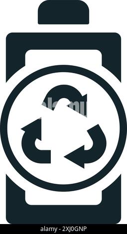 Symbol für das Recycling von Batterien: Eine Vektorgrafik in Schwarzweiß, vollständig gefüllt dargestellt. Stock Vektor