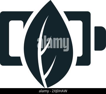 ECO Charging-Symbol: Eine Vektorillustration in Schwarzweiß, vollständig gefüllt dargestellt. Stock Vektor
