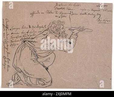 Zeichnung von Nicolai Abildgaard, die eine antike Figur eines knienden Mannes darstellt, möglicherweise Lycurgos, der ein Opfergeschenk auf einem Gericht hält und Haltung und Geste betont. Stockfoto