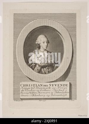 Christian VII Haas, Meno 1752 - 1833, Bruun, Thomas 1742 - 1800 Kupferstich, Print Samlinger til en beskrivende Katalog über Portraiter af Danske, Norske og Holstenere, A. Strunk, Nr. 808, 2303, 1865-1882 Christian VII Stockfoto