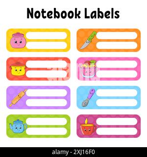 Schuletiketten für Bücher und Notizbücher. Helle Aufkleber. Rechteckiges Etikett. Vektorabbildung. Stock Vektor