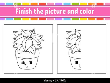Beenden Sie das Bild und die Farbe. Zeichentrickfigur isoliert auf weißem Hintergrund. Für die Bildung von Kindern. Arbeitsblatt für die Aktivität. Vektorabbildung. Stock Vektor