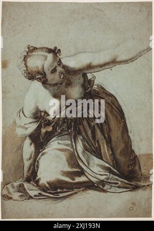 Kniende Frau wandte sich nach rechts Farinati, Paolo 1524–1606 Zeichnung venezianischer Zeichnungen. Italienische Zeichnungen in der Royal Collection of Graphic Art Department, Statens Museum for Kunst, Chris Fischer, Nr. 26, 2018 kniende Frau nach rechts Stockfoto