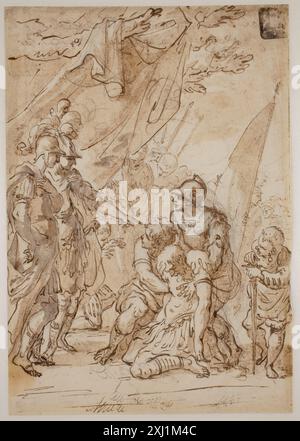 Alexander mit dem Körper von Darius (?) Balestra, Antonio 1666 - 1740, Cortona, Pietro da 1596 - 1669 Zeichnung Les marques de Collections de dessins & d'estampes: marques estampillées et écrites de Collections particulières et publiques, Frits lugt, Nr. 2693, 7027, 1921-1956. Venezianische Zeichnungen. Italienische Zeichnungen in der Royal Collection of Graphic Art Department, Statens Museum for Kunst, Chris Fischer, Nr. 132, 2018 Alexander mit dem Leichnam von Darius (?) Stockfoto