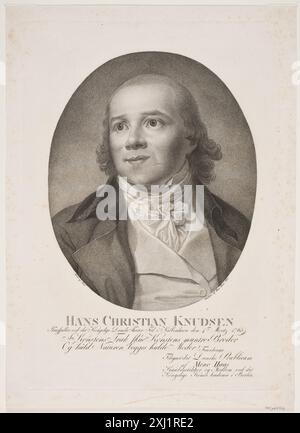 Hans Christian Knudsen Haas, Meno 1752 - 1833, Juel, Jens 1745 - 1802 Etching, Print Samlinger til en beskrivende Catalog over Portraiter af Danske, Norske og Holstenere, A. Strunk, Nr. 1370, 2303, 1865-1882. Danske portrætter i kobberstik, litografi og træsnit: en beskrivende fortegnelse, P.B.C. Westergaard, Nr. 5993, C 3997:1-2 da, 1930-1933 Hans Christian Knudsen Stockfoto