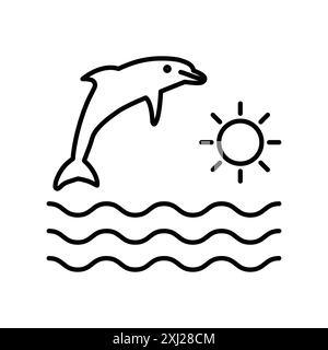 SEA LIFE Icon SET-Kollektion mit linearem Logo in Schwarz und weiß für Web-Zwecke Stock Vektor