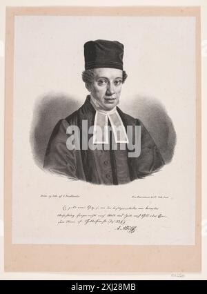 Lithografie von Julius Friedlænder mit Darstellung von Dr. A. A. Wulff, das sein Porträt mit Gesichtszügen, Kleidung und Haltung zeigt. Stockfoto