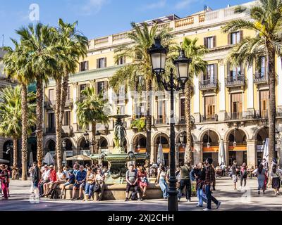 Plac Reial im Barri Gotic in Barcelona, Katalonien, Spanien. Stockfoto