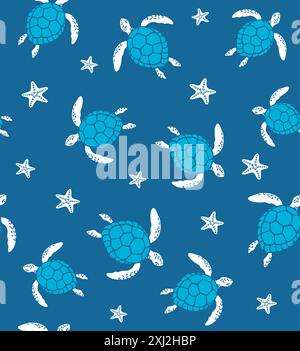 Schildkröten-Muster-Illustration im Vektor. Kunst mit stilisierten Schildkröten in einfachen Linien. Design für Tapeten, Hintergründe, Stoffe usw. Stock Vektor