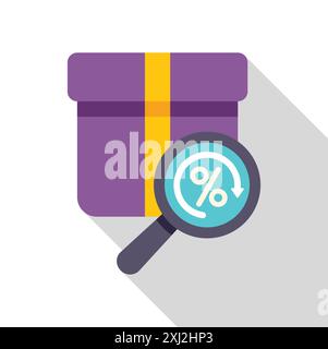 Die Lupe analysiert eine Geschenkbox und sucht nach dem besten Rabattprozentsatz Stock Vektor