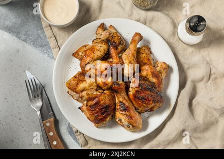 Hausgemachte gegrillte Hühnerflügel und -Beine mit weißer Alabama-Sauce Stockfoto