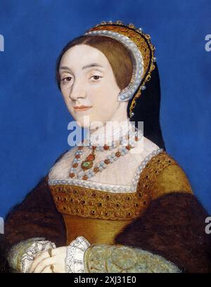 Catherine Howard. Porträt der fünften Ehefrau von König Heinrich VIII., Katherine Howard (1523–1542) von Hans Holbein dem Jüngeren, um 1540 Stockfoto