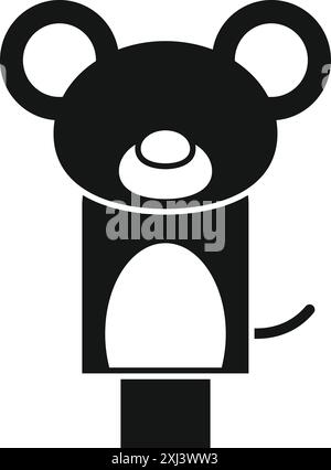 Einfaches Symbol eines schwarz-weißen Mausspielzeugs, das auf einer Basis steht Stock Vektor