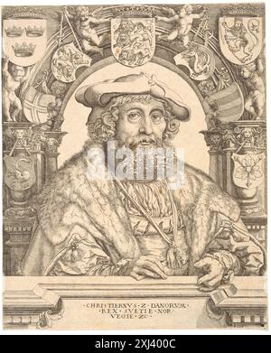 König Christian II. Von Dänemark Binck, Jacob 1498 - 1569, Lautensack, Hanns 1524, Gossaert (Mabuse), Jan 1476 - 1532 Kupferstich, Print Samlinger til en beskrivende Catalog over Portraiter af Danske, Norske og Holstenere, A. Strunk, Binck, Nr. 66, 2303, 1865-1882. Øjenlyst II: 76 Grafiske Klinge fra den kongelige Kobberstiksamling, Ubekendt, Abb. 2, S. 11, k1998-406, 1998. Hollsteins deutsche Stiche, Radierungen und Holzschnitte 1400-1700 (Vol. IV), Beischlag - Brosamer, F.W.H. Hollstein, Nr. 245, 24786, 1957. Die illustrierte Bartsch 18, Deutsche Meister des 16. Jahrhunderts, Ladenspelder, Huys Stockfoto