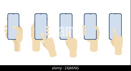 Hand hält Handy horizontal und vertikal mit leerem Bildschirm Illustrationsvektor in flacher Art isoliert. Stock Vektor
