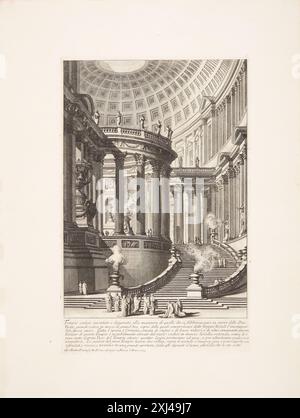 Imaginaischer alter Tempel im Stil derer entworfen, die zu Ehren der Göttin Vesta gebaut wurden; in der Mitte befindet sich der große Altar, auf dem die Vestalen Jungfrauen das unausweichliche heilige Feuer bewahrt haben ... Piranesi, Giovanni Battista 1720–1778, Piranesi, Giovanni Battista 1720–1778 Gravur, Print Giovanni Battista Piranesi, Henri Focillon, Nr. 15, 40762, 1967. Giovanni Battista Piranesi: The complete Radiings, John Wilton-Ely, Nr. 17, 55434, 1994. Giovanni Battista Piranesi: Eine kritische Studie mit einer Liste seiner veröffentlichten Werke und detaillierten Katalogen der Gefängnisse und der Ansichten Roms, Arthur Stockfoto